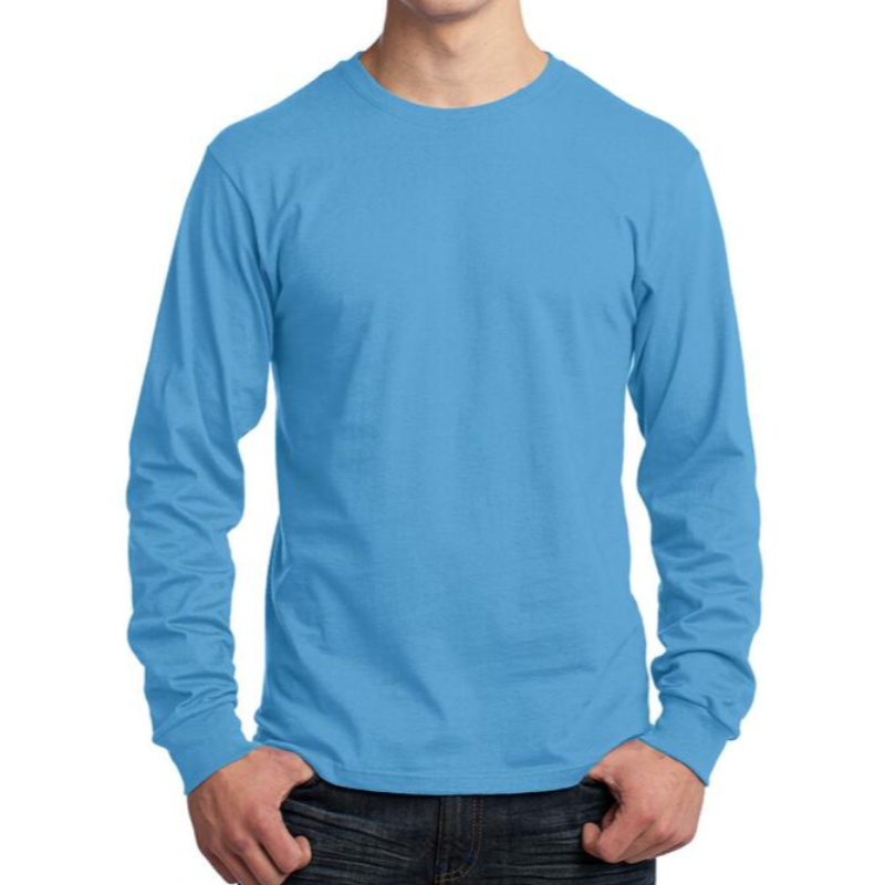 Port & Company Long Sleeve Tee (Aquatic Blue/White text) Main Image